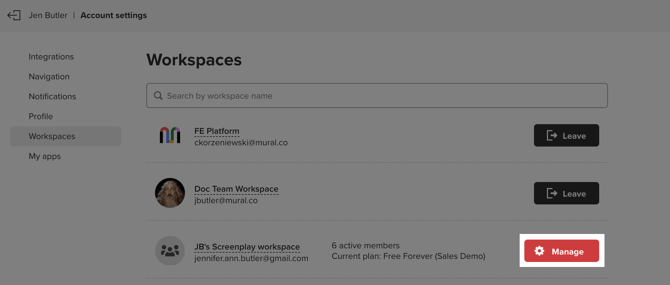 Steps for a workspace admin to leave workspace and transfer content