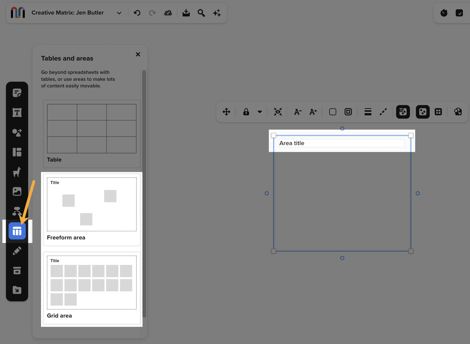 Create a new area