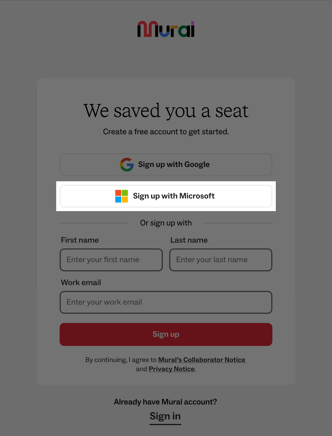 Sign up for a Mural account