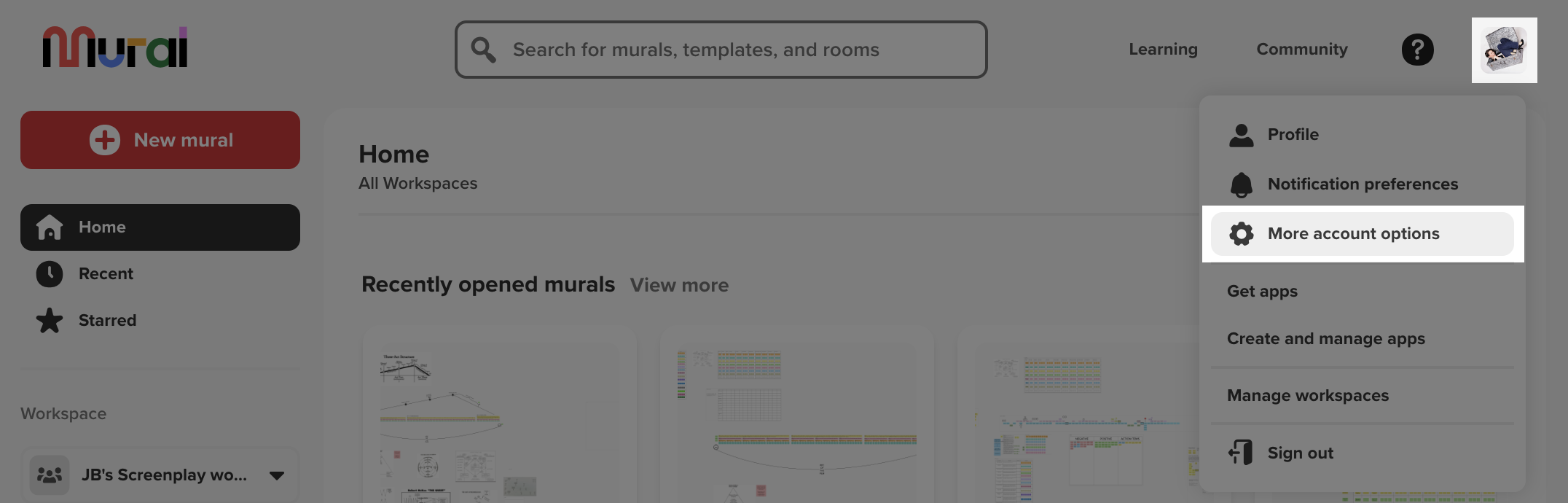 Change your Mural account or subscription