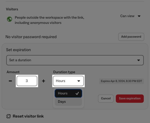 Set an expiration for a visitor link