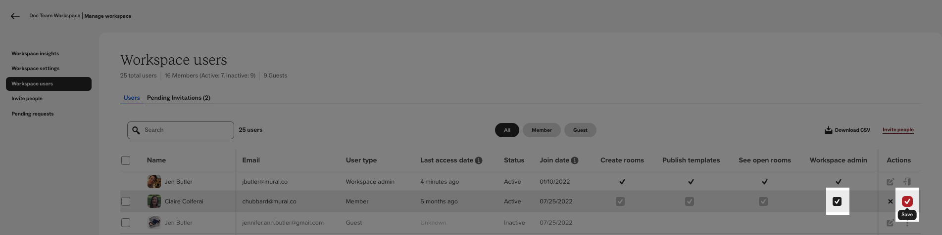 Steps for a workspace admin to leave workspace and transfer content