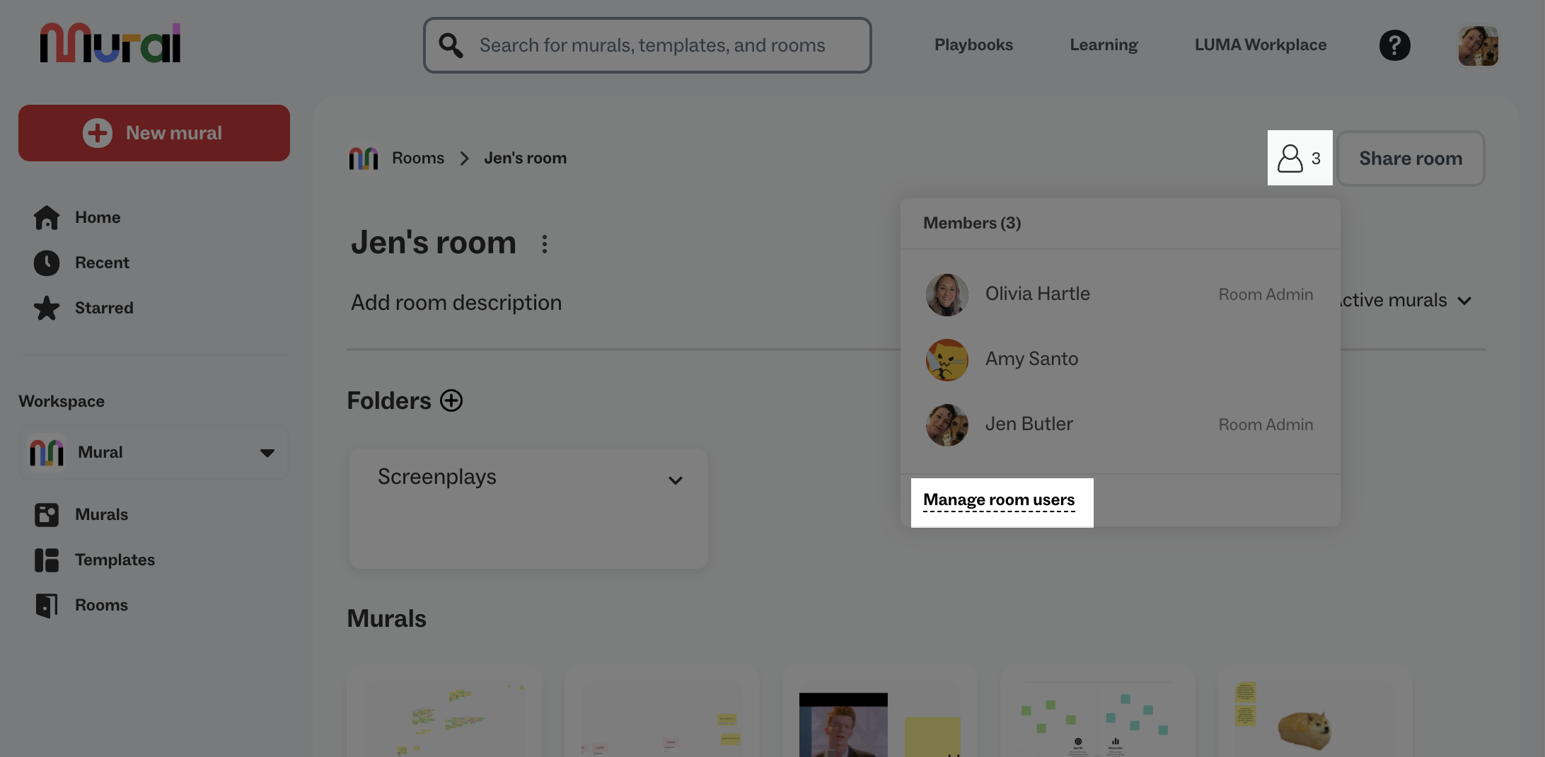 Manage room users and permissions