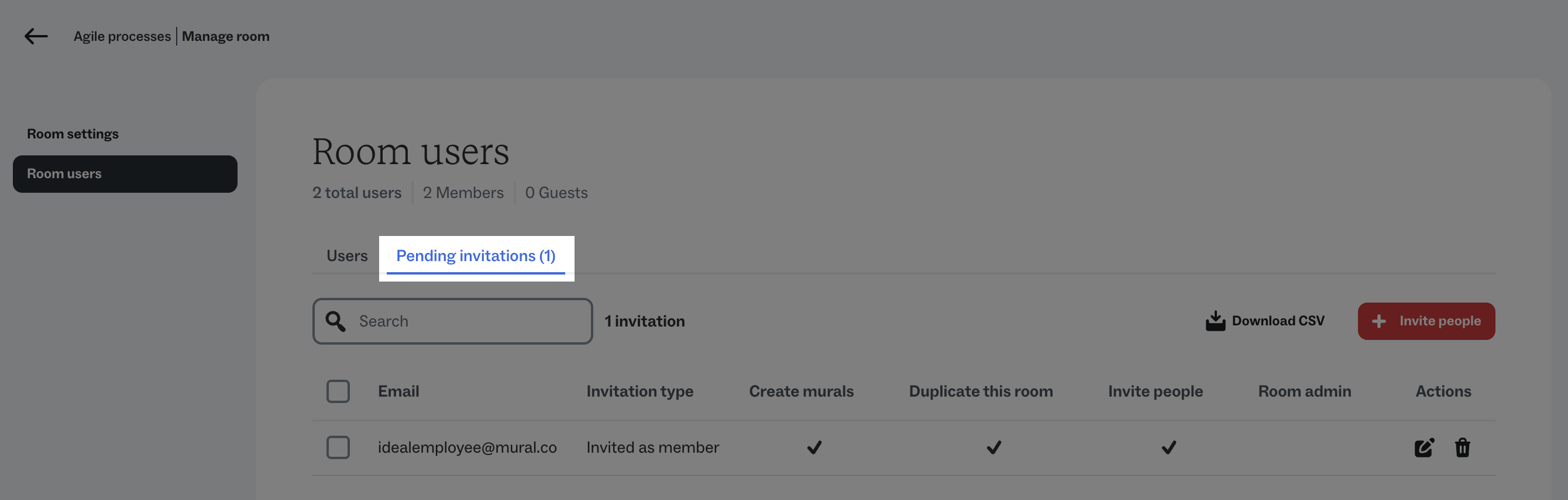 View, change, or revoke pending email invitations to a room