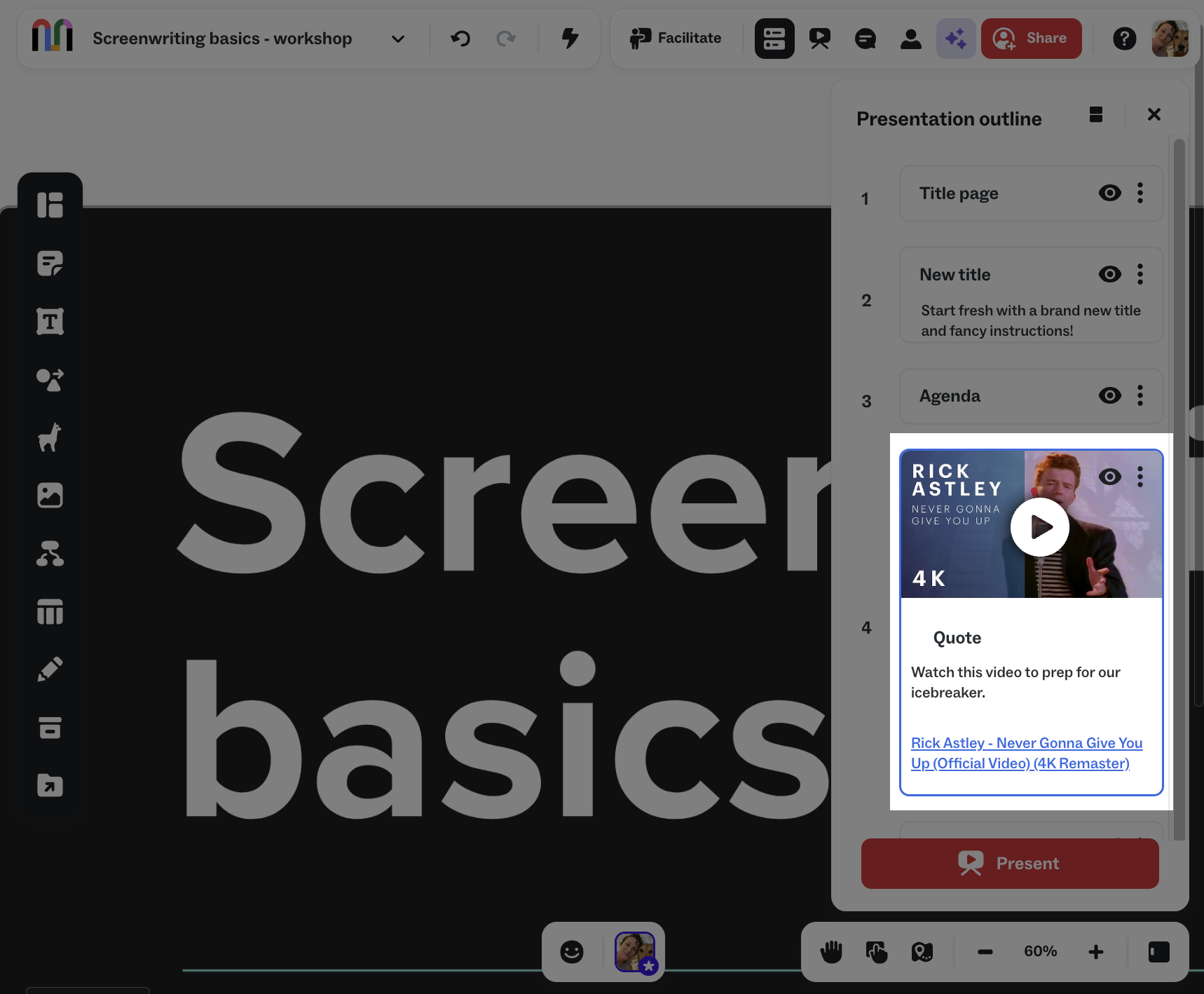 Embed a YouTube video in a mural's outline