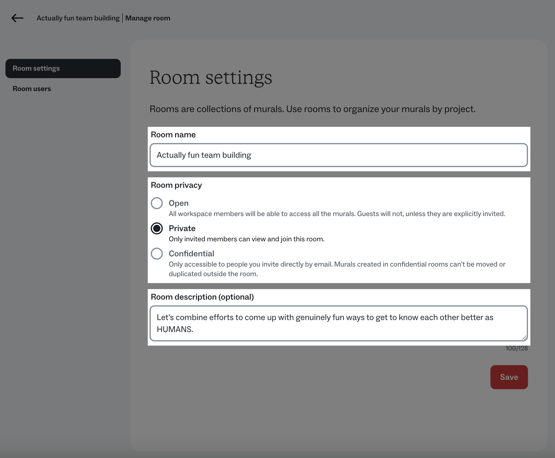 Change room settings