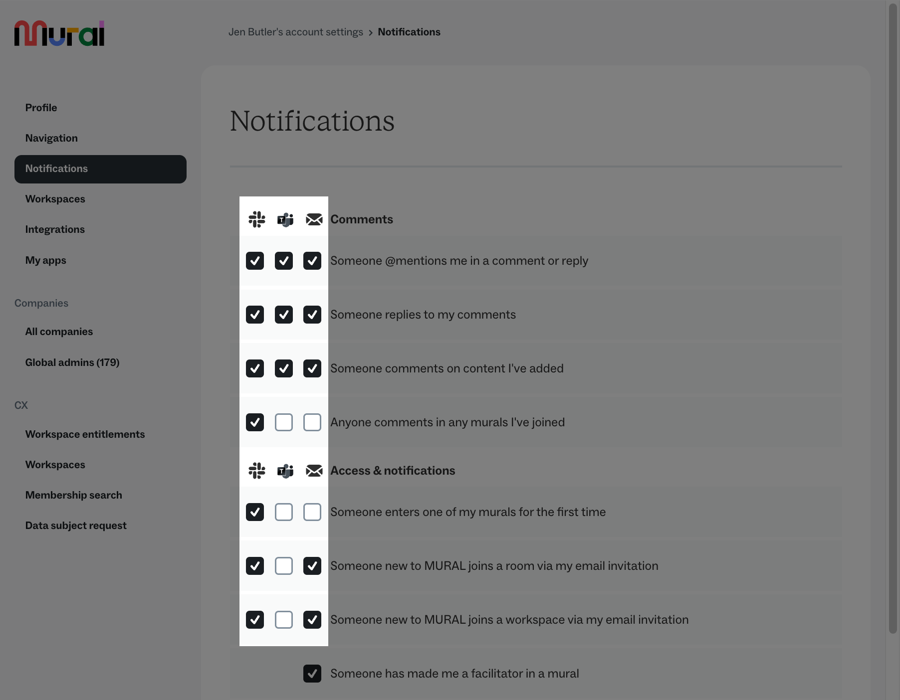Notification settings