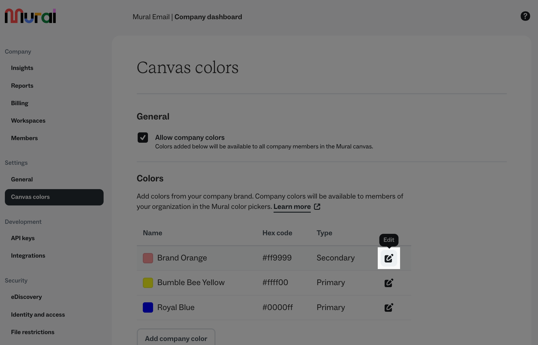 Set company colors and themes